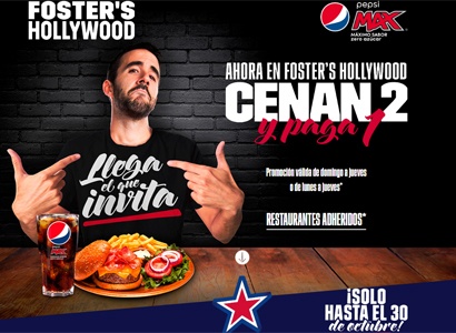 Cenan 2 y paga 1 en Foster Hollywood