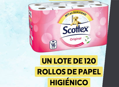 Un lote de 120 rollos de papel higiénico.